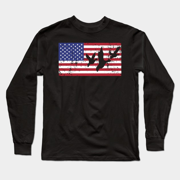 Duck Hunting American Flag Long Sleeve T-Shirt by QUYNH SOCIU